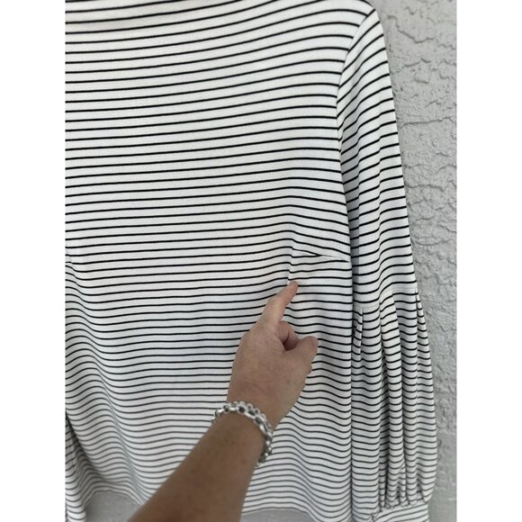 Ann Taylor Womens Medium Mock Neck Top Black White Striped Career Stretch Jersey - Picture 5 of 9